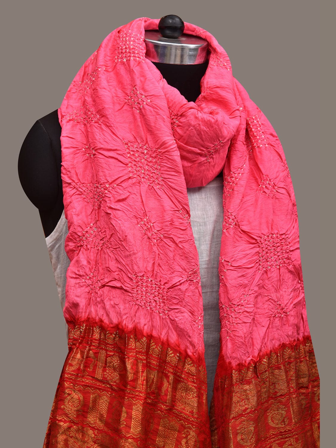 Baby Pink Bandhani Kanchipuram Silk Handloom Dupatta with Border Design ds2850