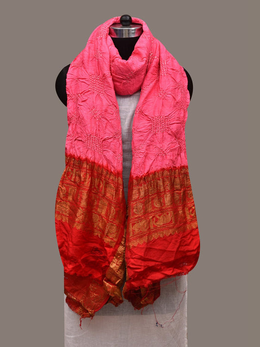 Baby Pink Bandhani Kanchipuram Silk Handloom Dupatta with Border Design ds2850