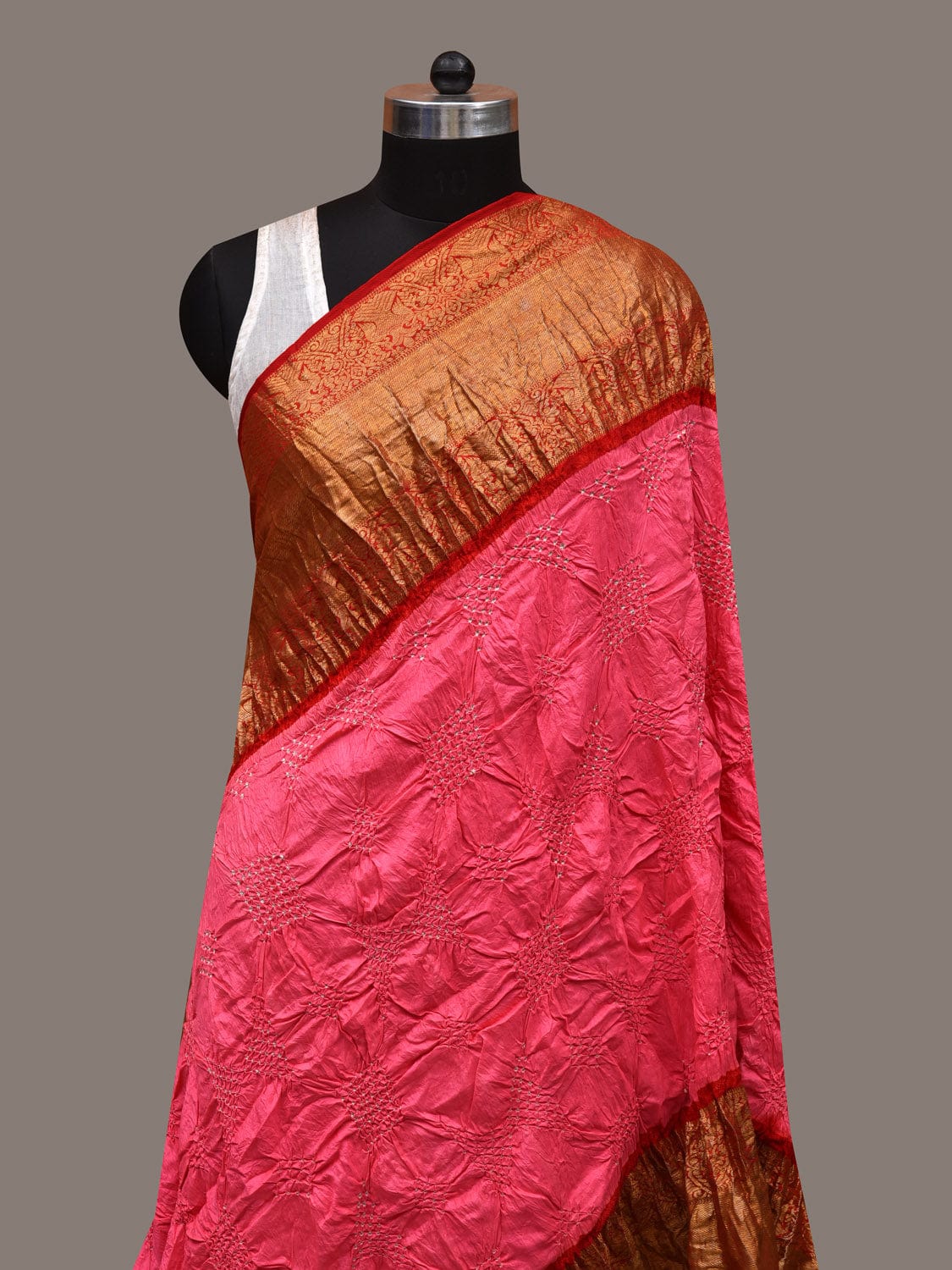 Baby Pink Bandhani Kanchipuram Silk Handloom Dupatta with Border Design ds2850