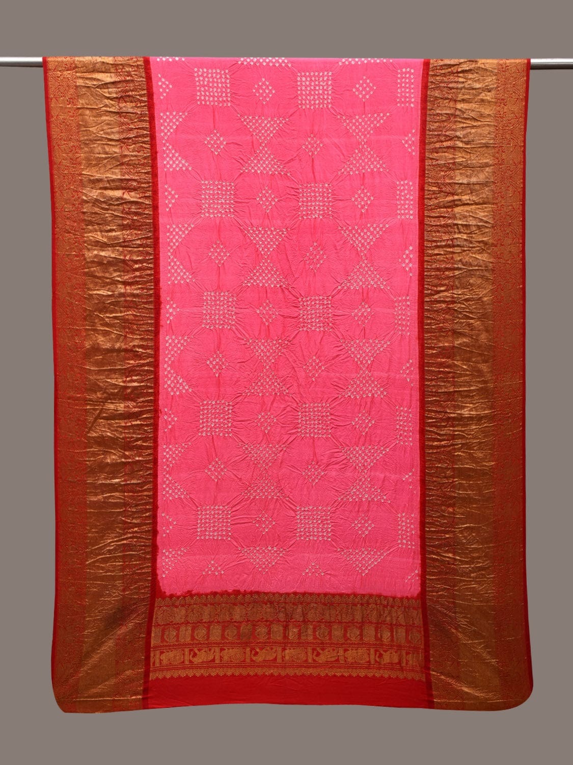 Baby Pink Bandhani Kanchipuram Silk Handloom Dupatta with Border Design ds2850