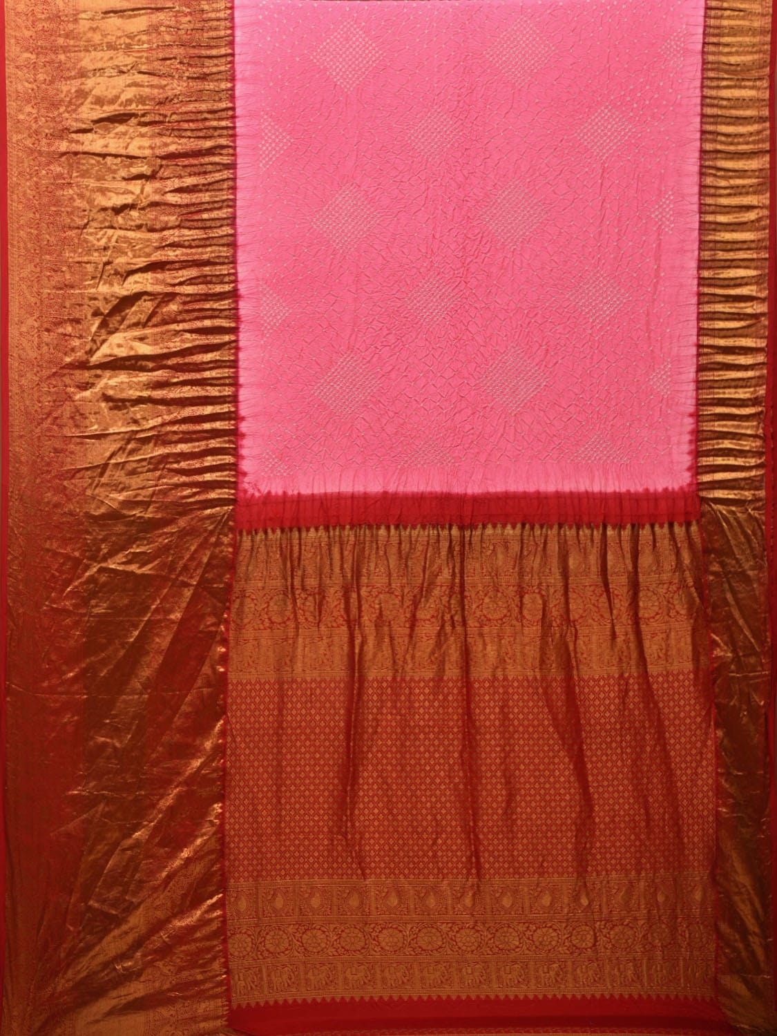 Baby Pink Bandhani Kanchipuram SIlk Handloom Saree with Big Border and Pallu Design bn0435