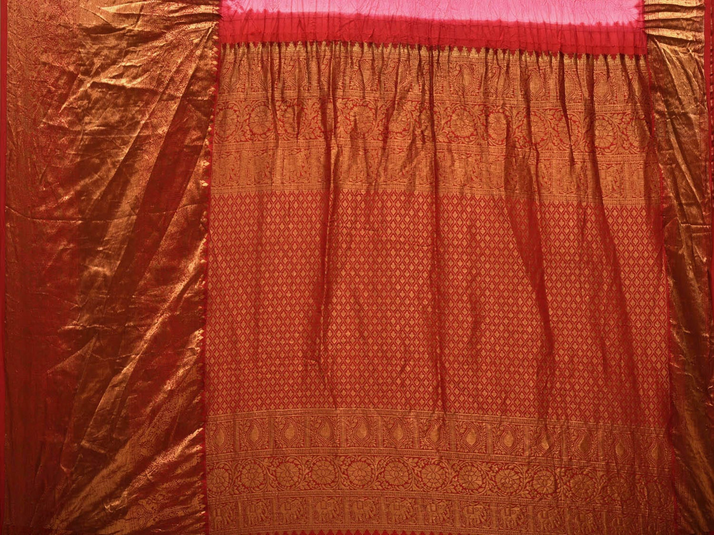 Baby Pink Bandhani Kanchipuram SIlk Handloom Saree with Big Border and Pallu Design bn0435