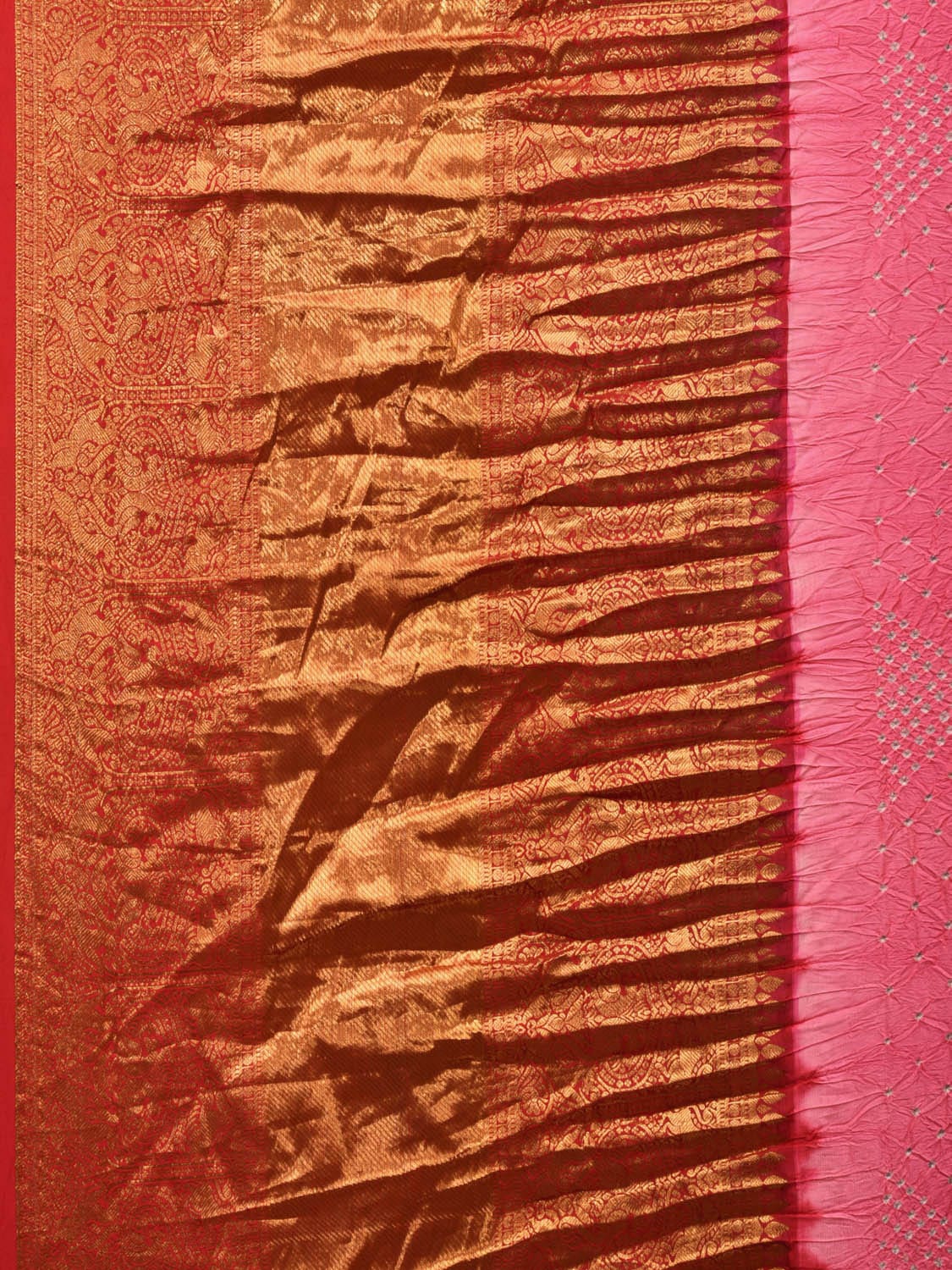 Baby Pink Bandhani Kanchipuram SIlk Handloom Saree with Big Border and Pallu Design bn0435