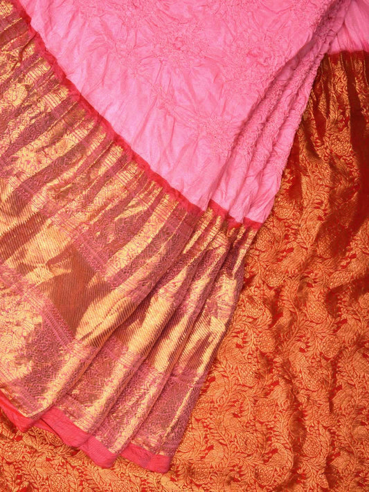 Baby Pink Bandhani Kanchipuram Silk Handloom Saree with Border Design bn0198