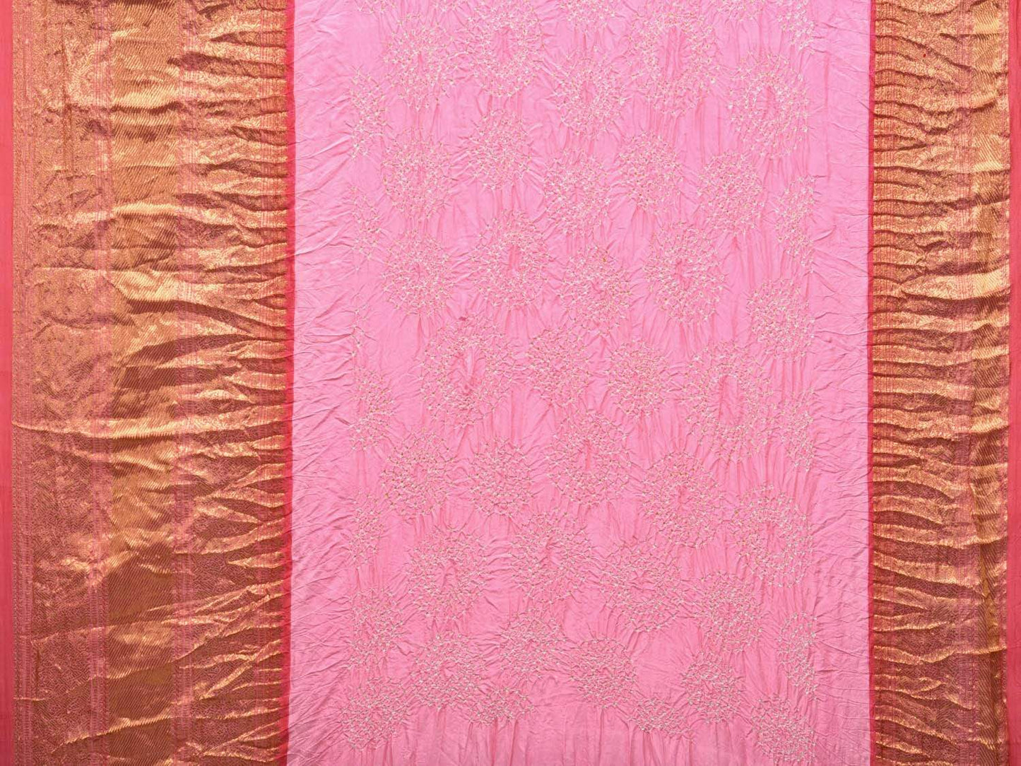 Baby Pink Bandhani Kanchipuram Silk Handloom Saree with Border Design bn0198
