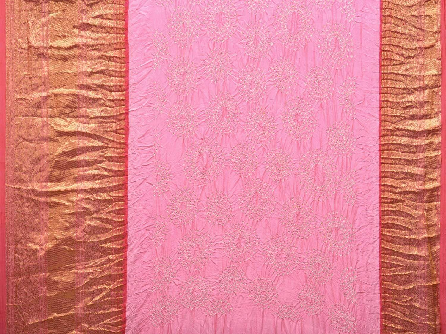 Baby Pink Bandhani Kanchipuram Silk Handloom Saree with Border Design bn0198