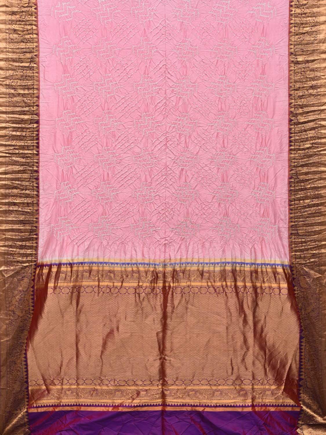 Baby Pink Bandhani Kanchipuram Silk Handloom Saree with Border Design bn0203