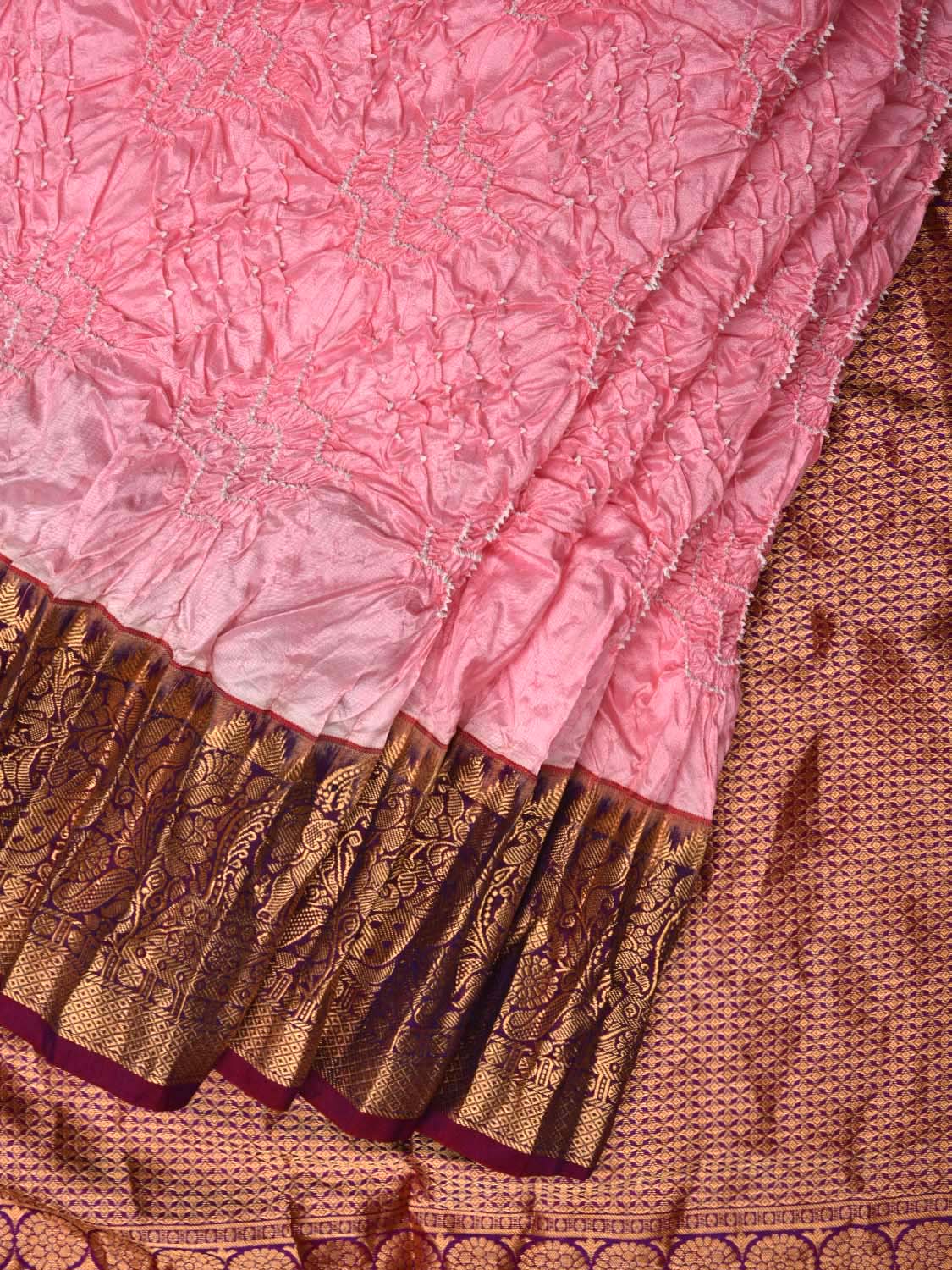 Baby Pink Bandhani Kanchipuram Silk Handloom Saree with Border Design bn0203