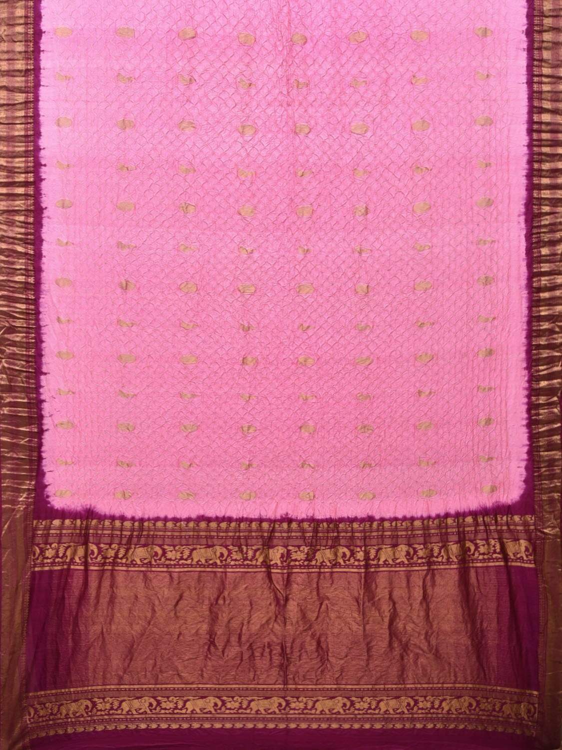Baby Pink Bandhani Kanchipuram Silk Handloom Saree with Buta and Border Design bn0201