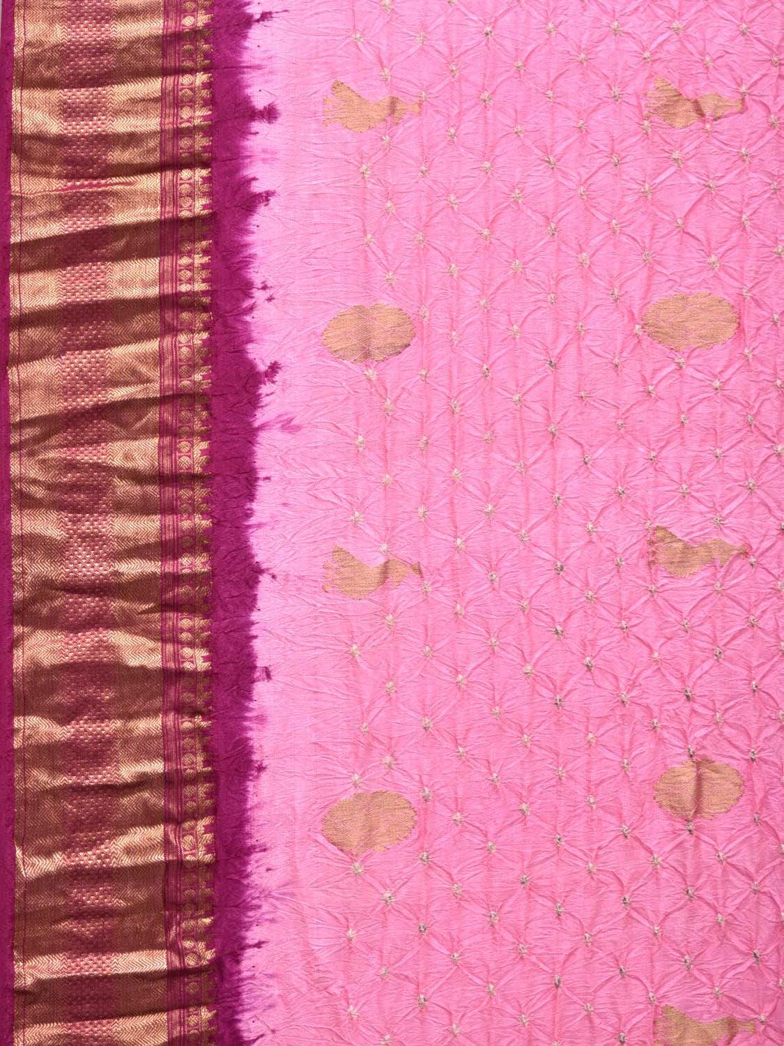 Baby Pink Bandhani Kanchipuram Silk Handloom Saree with Buta and Border Design bn0201