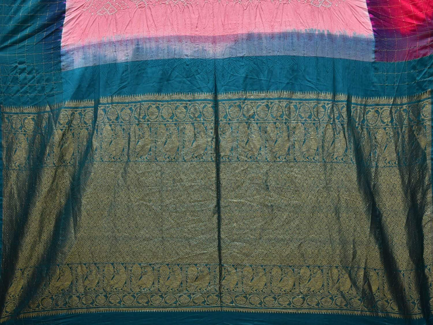 Baby Pink Bandhani Kanchipuram Silk Handloom Saree with Ganga-Jamuna Checks Border Design bn0208