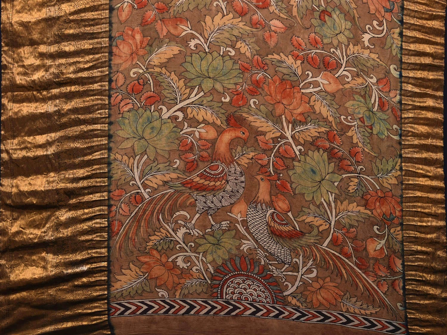 Baby Pink Bandhani Kanchipuram Silk Handloom Saree with Kalamkari Pallu and Blouse Design bn0470