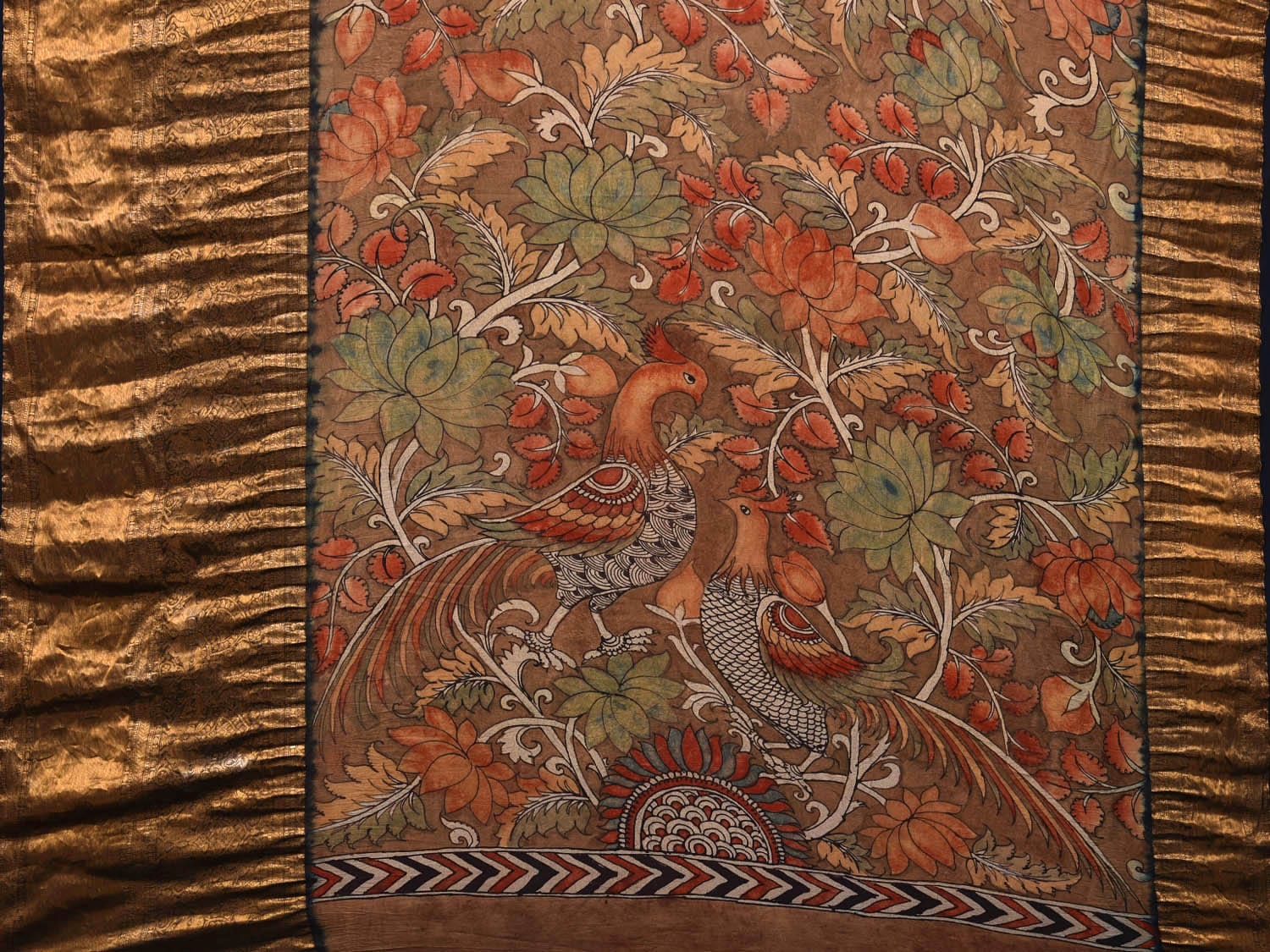 Baby Pink Bandhani Kanchipuram Silk Handloom Saree with Kalamkari Pallu and Blouse Design bn0470