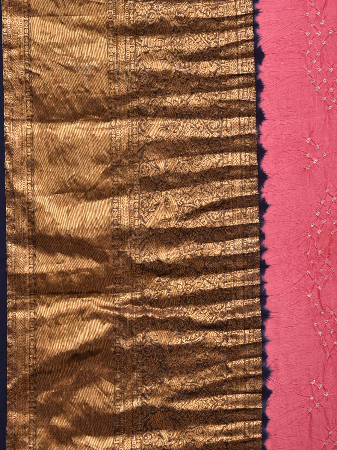 Baby Pink Bandhani Kanchipuram Silk Handloom Saree with Kalamkari Pallu and Blouse Design bn0470