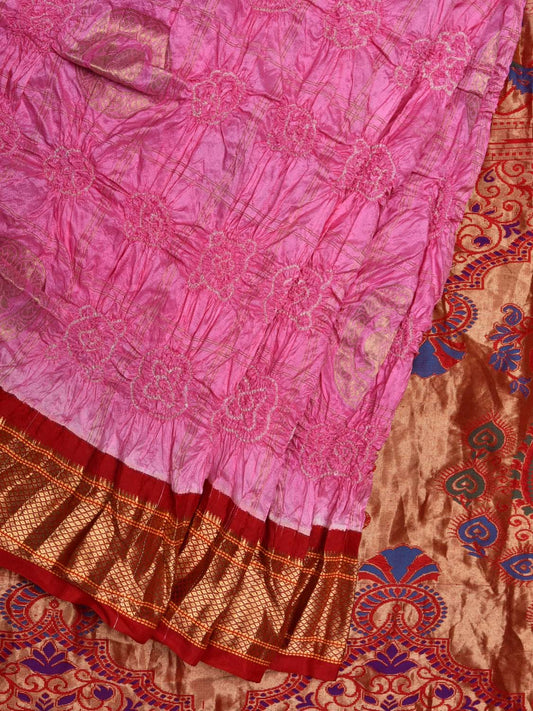 Baby Pink Bandhani Paithani Silk Handloom Saree with Pallu Design bn0271