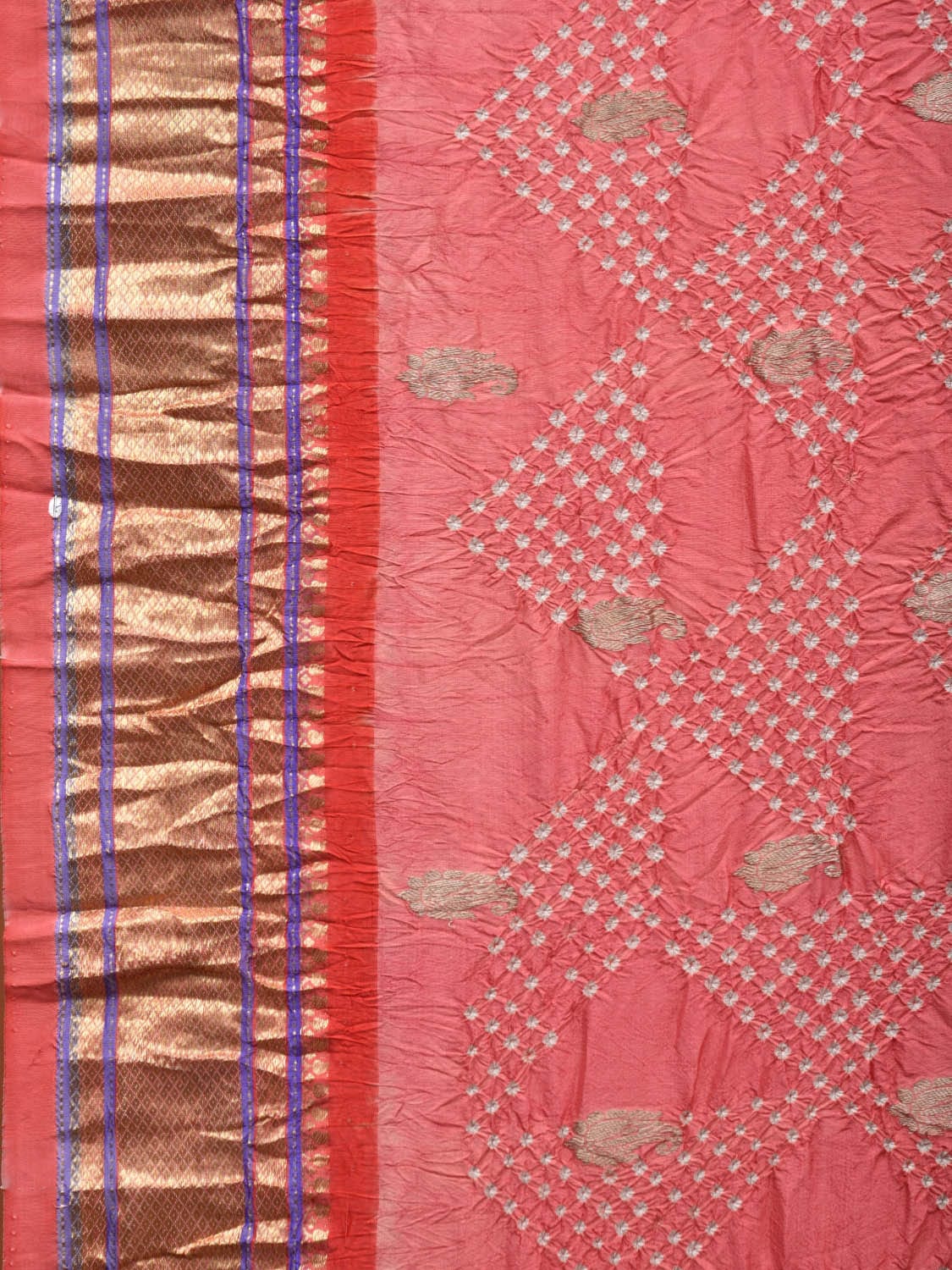 Baby Pink Bandhani Paithani Silk Handloom Saree with Peacock-Parrot Pallu Design bn0383