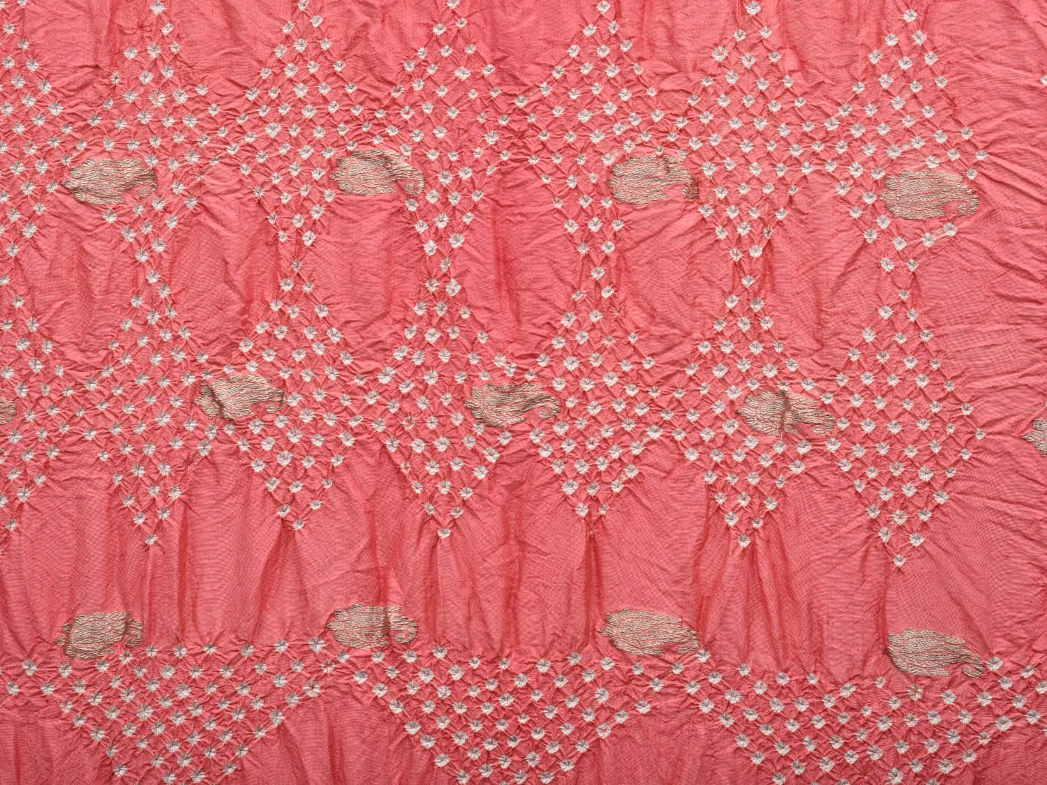 Baby Pink Bandhani Paithani Silk Handloom Saree with Peacock-Parrot Pallu Design bn0383