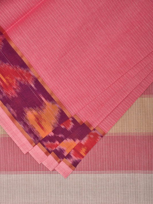 Baby Pink Cotton Saree with Strips and One Side Ikat Border Design o0462