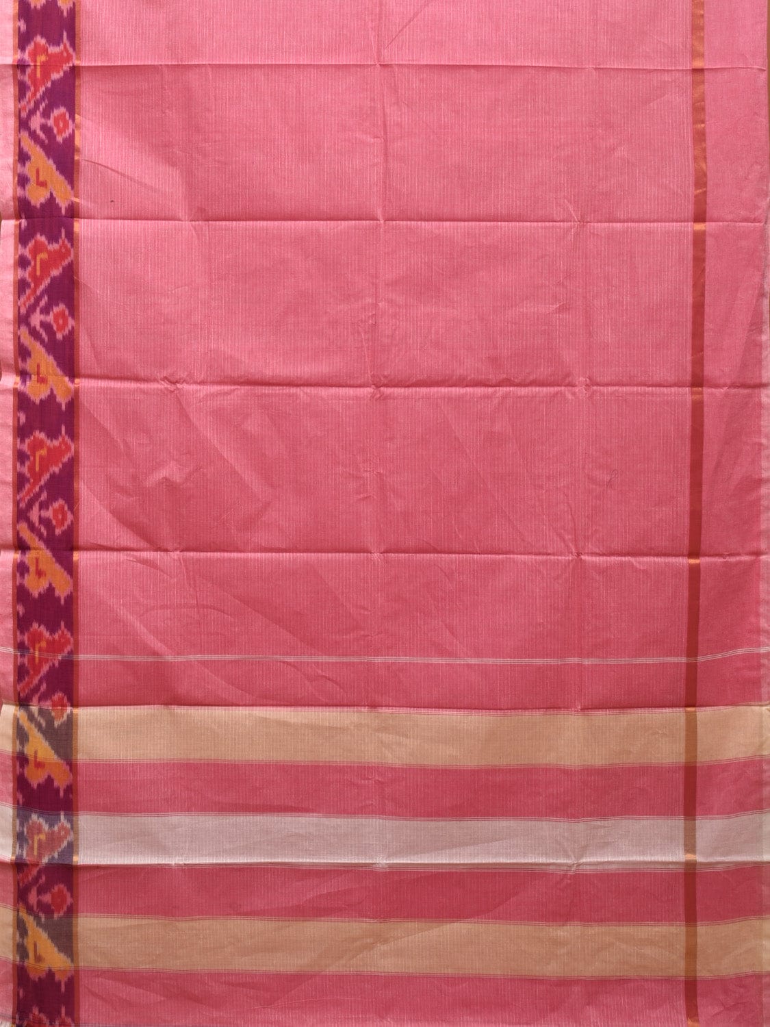 Baby Pink Cotton Saree with Strips and One Side Ikat Border Design o0462