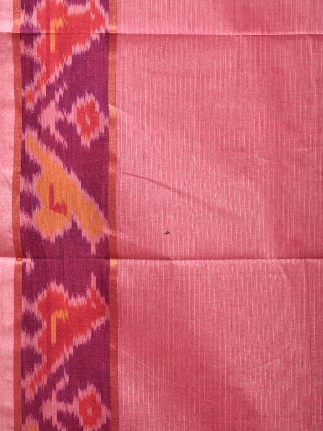 Baby Pink Cotton Saree with Strips and One Side Ikat Border Design o0462