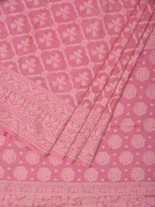 Baby Pink Cut Work Cotton Handloom Saree with All Over Jamdani Style Design o0388