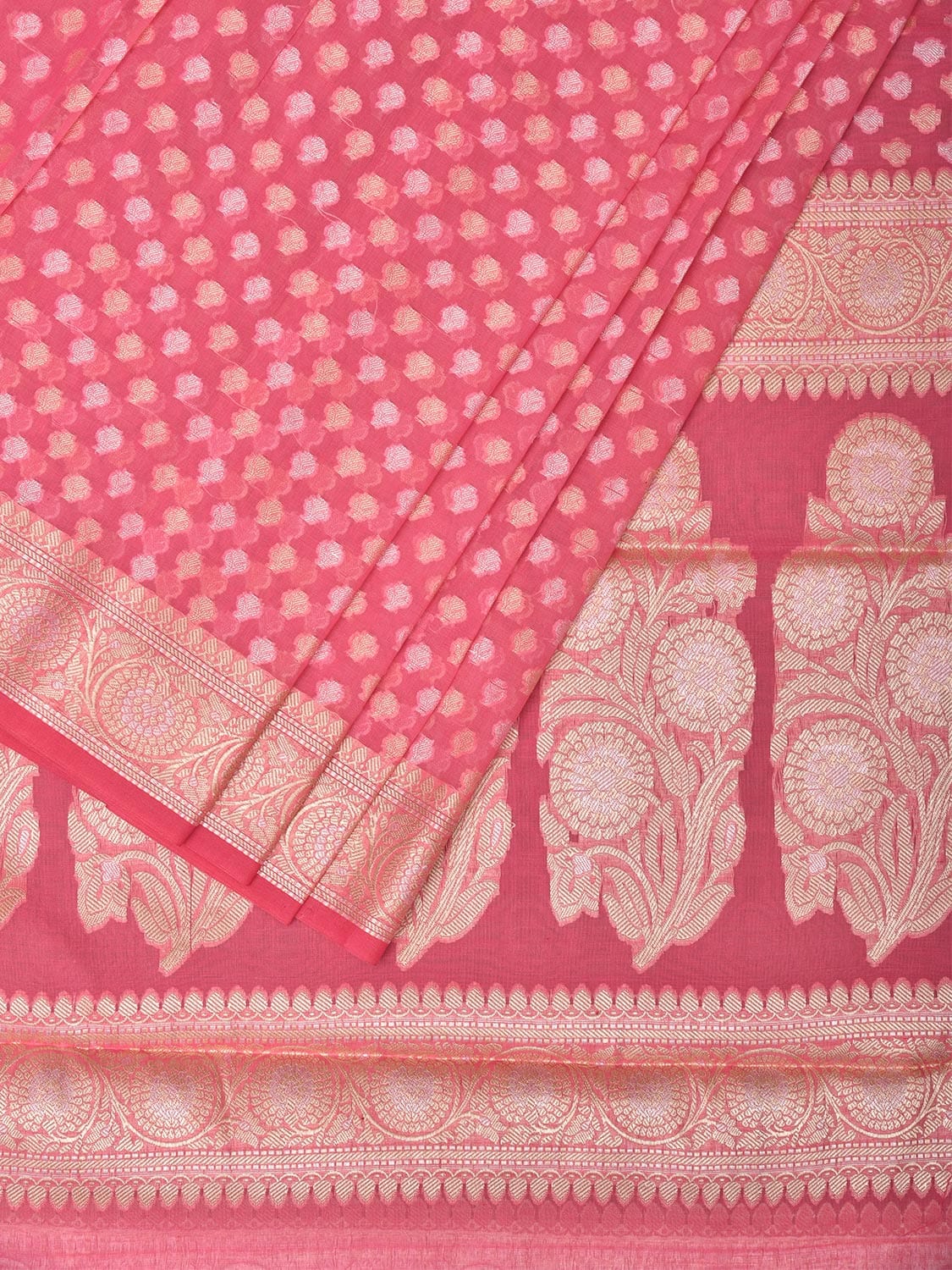Baby Pink Cut Work Cotton Silk Saree with All Over Banaras Design o0393