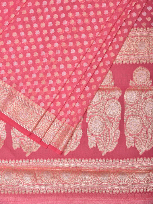 Baby Pink Cut Work Cotton Silk Saree with All Over Banaras Design o0393