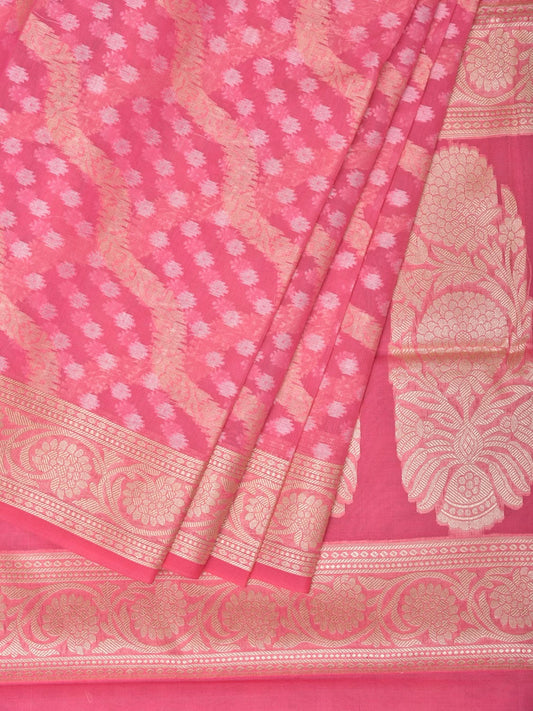 Baby Pink Cut Work Cotton Silk Saree with All Over Diagonal Banaras Design o0407