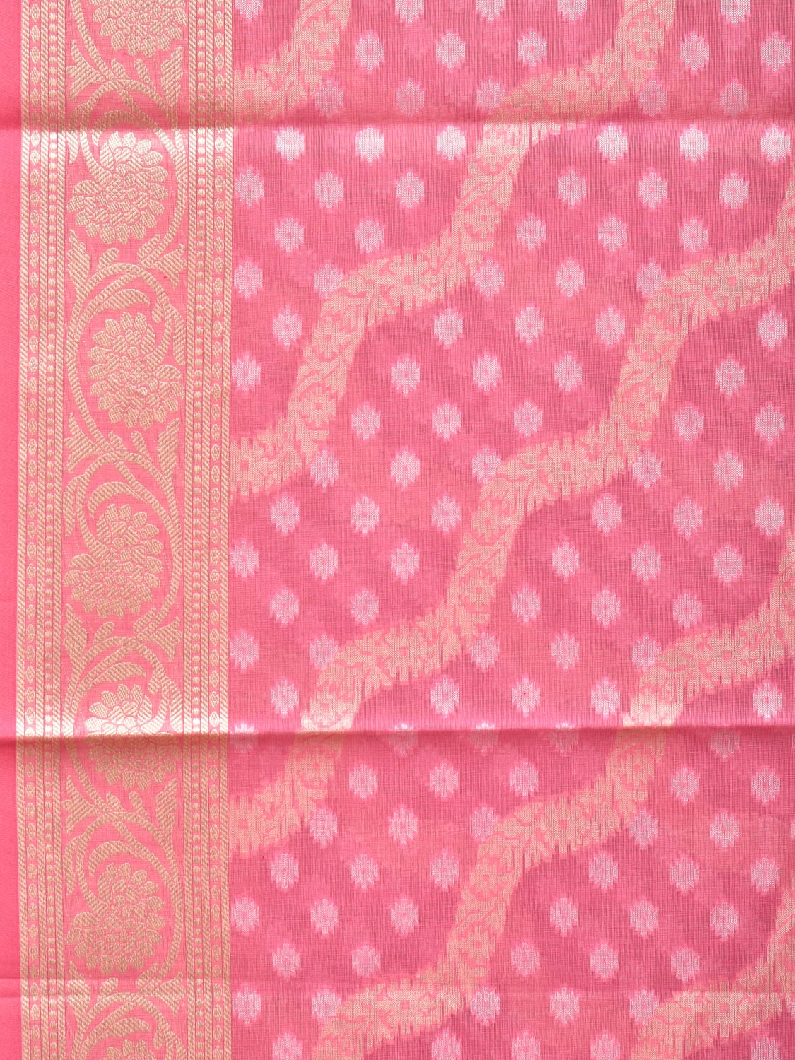 Baby Pink Cut Work Cotton Silk Saree with All Over Diagonal Banaras Design o0407