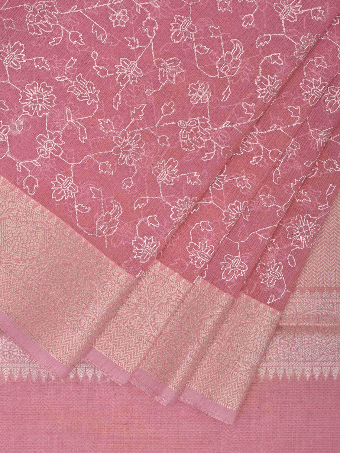 Baby Pink Dhakai Jamdani Cotton Viscose Saree with Floral Embroidary Design dj0084