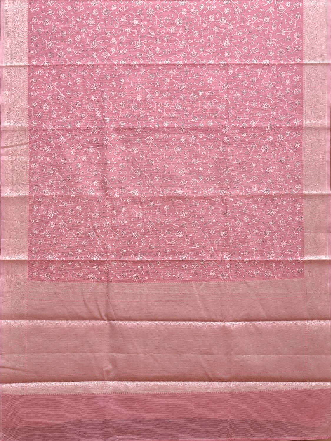 Baby Pink Dhakai Jamdani Cotton Viscose Saree with Floral Embroidary Design dj0084