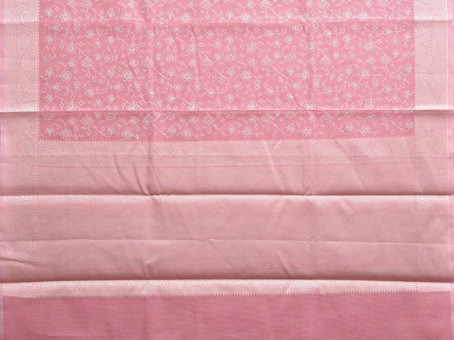 Baby Pink Dhakai Jamdani Cotton Viscose Saree with Floral Embroidary Design dj0084