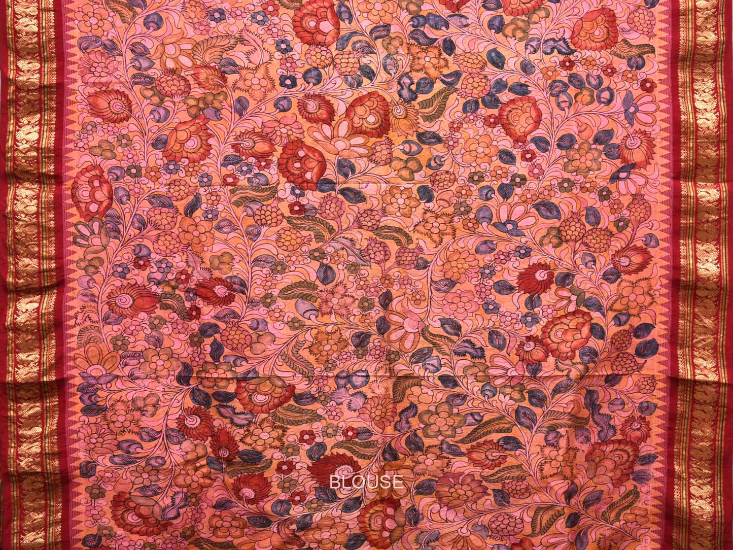 Baby Pink Kalamkari Hand Painted Gadwal Silk Handloom Saree with Floral Design KL0434