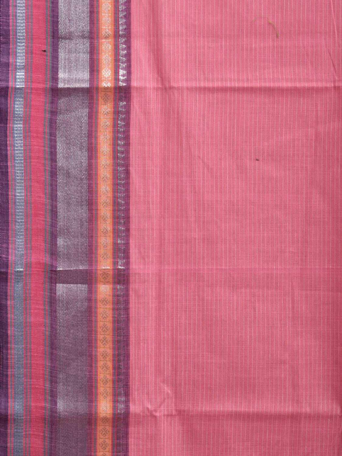 Baby Pink Kanchipuram Cotton Handloom Saree with Border and Strips Pallu Design k0540