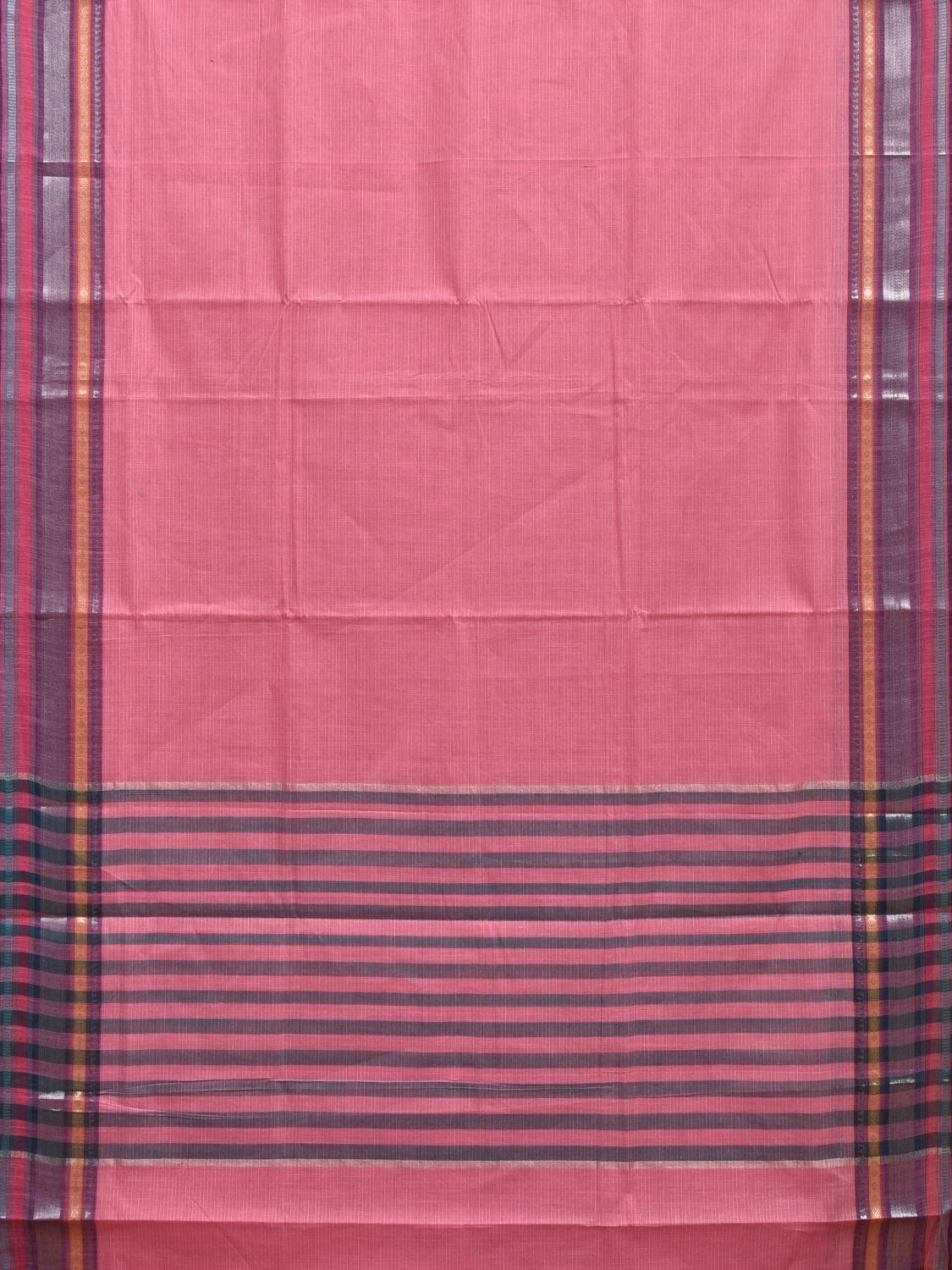 Baby Pink Kanchipuram Cotton Handloom Saree with Border and Strips Pallu Design k0540