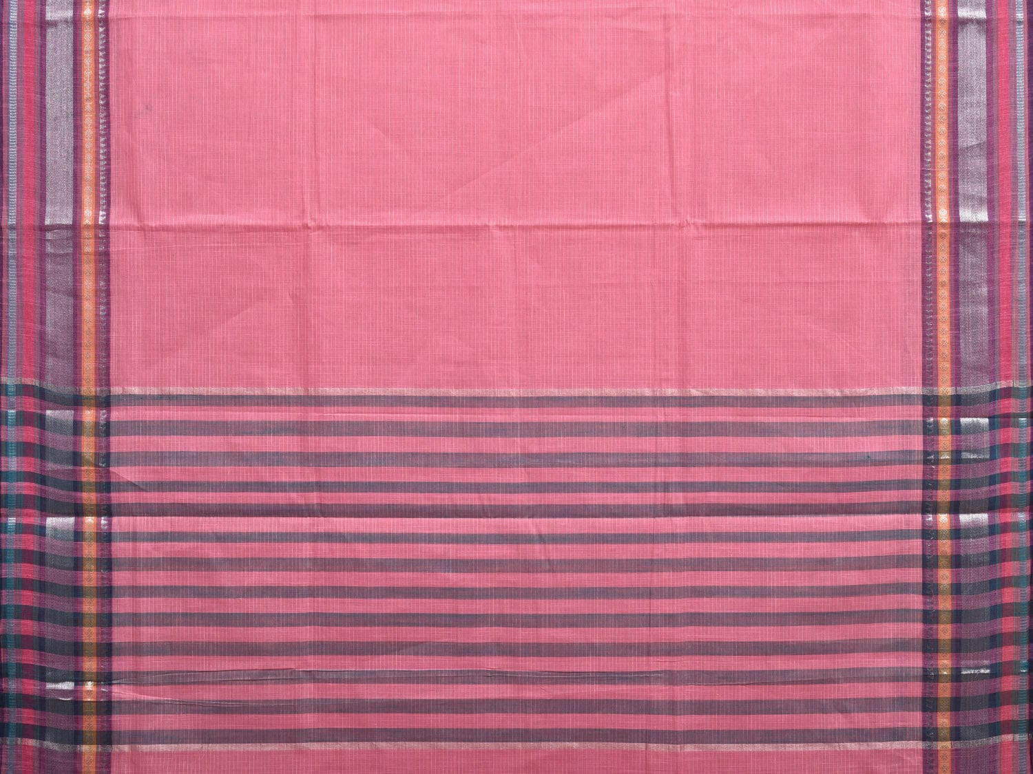 Baby Pink Kanchipuram Cotton Handloom Saree with Border and Strips Pallu Design k0540