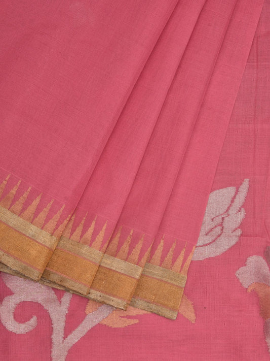 Baby Pink Khadi Cotton Handloom Plain Saree with Pallu Design kh0568