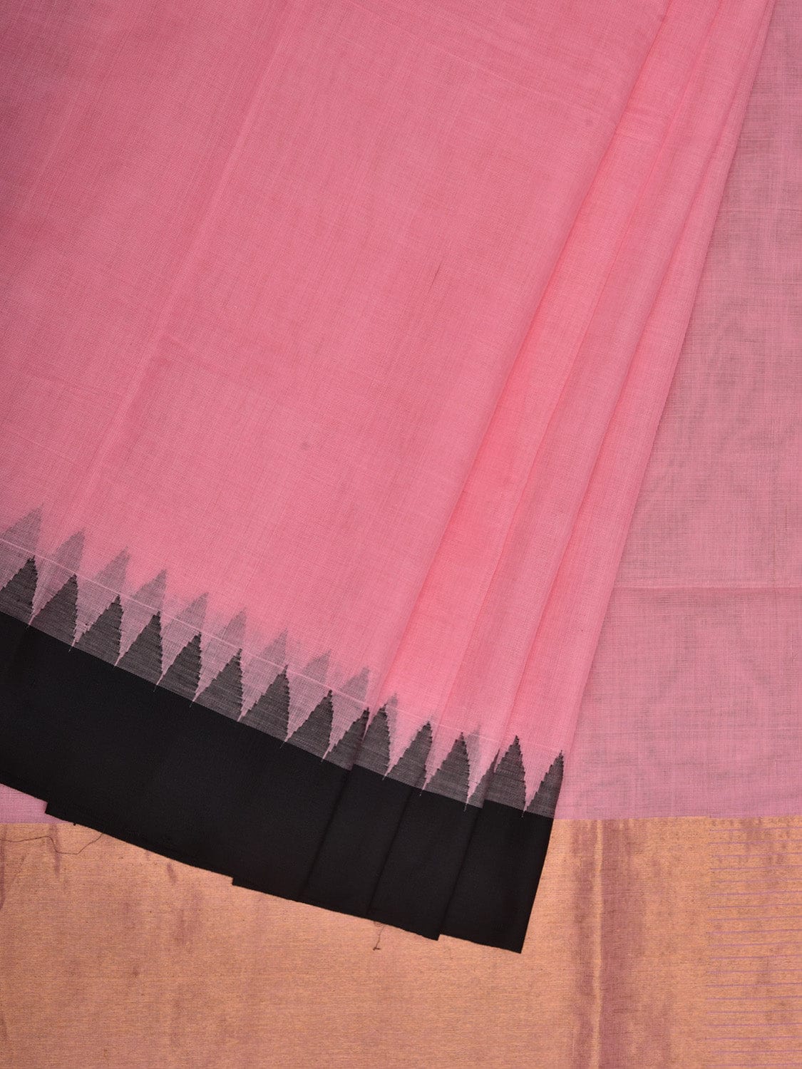 Baby Pink Khadi Cotton Handloom Plain Saree with Temple Border Design kh0561