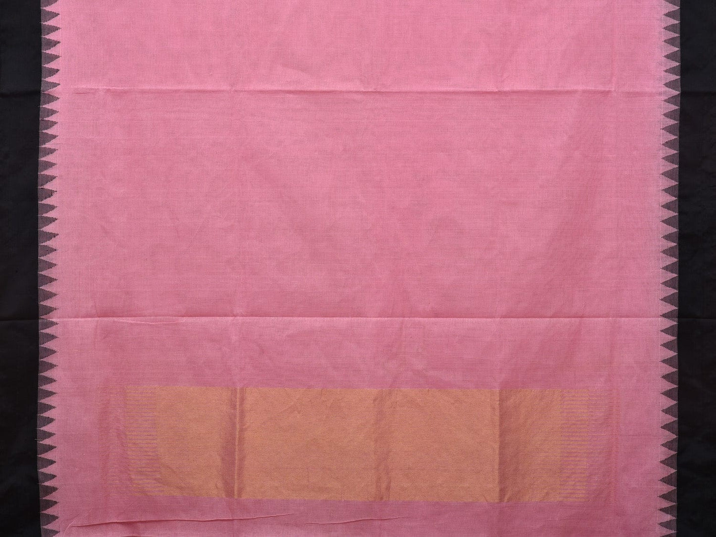 Baby Pink Khadi Cotton Handloom Plain Saree with Temple Border Design kh0561