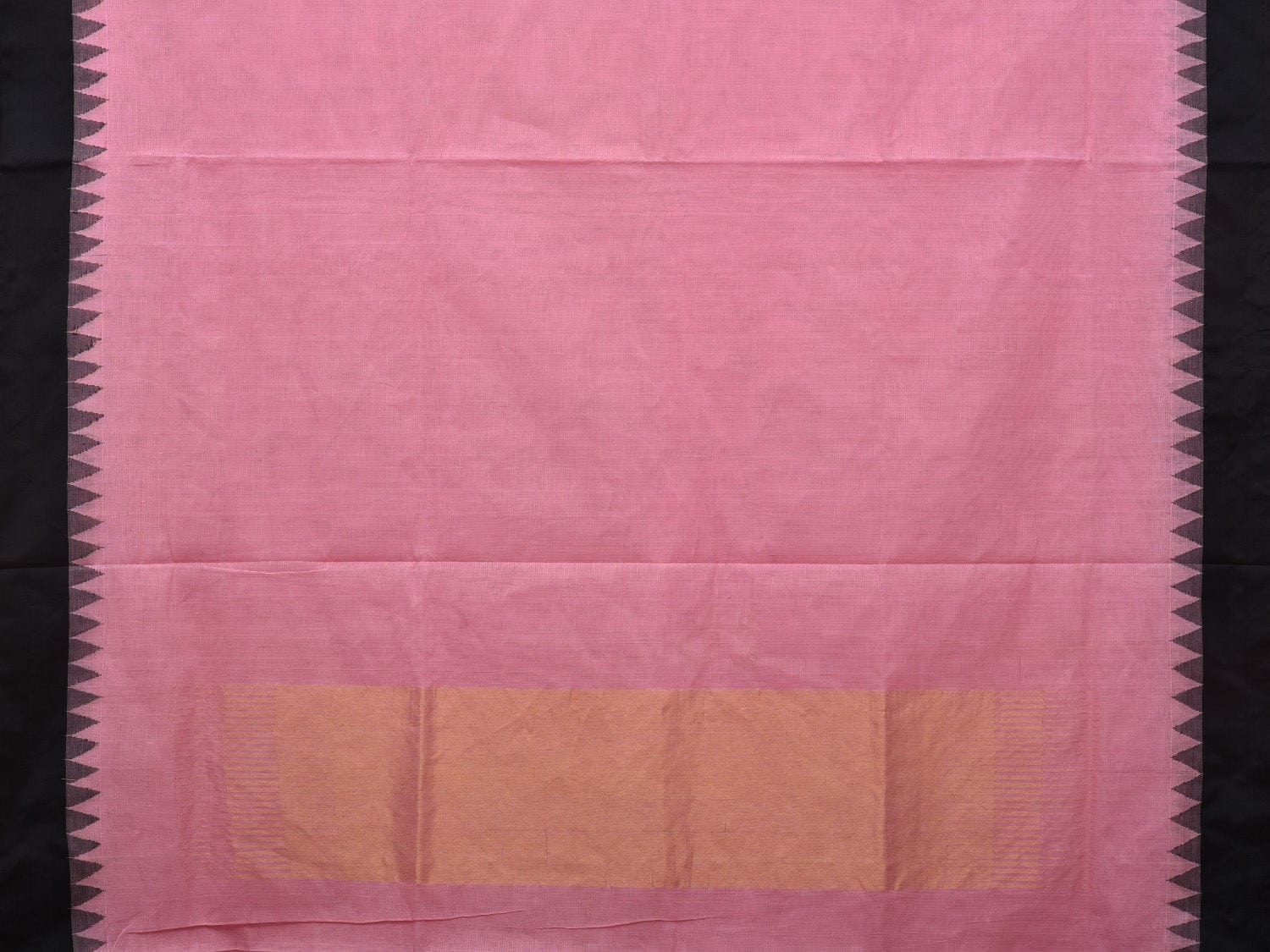 Baby Pink Khadi Cotton Handloom Plain Saree with Temple Border Design kh0561