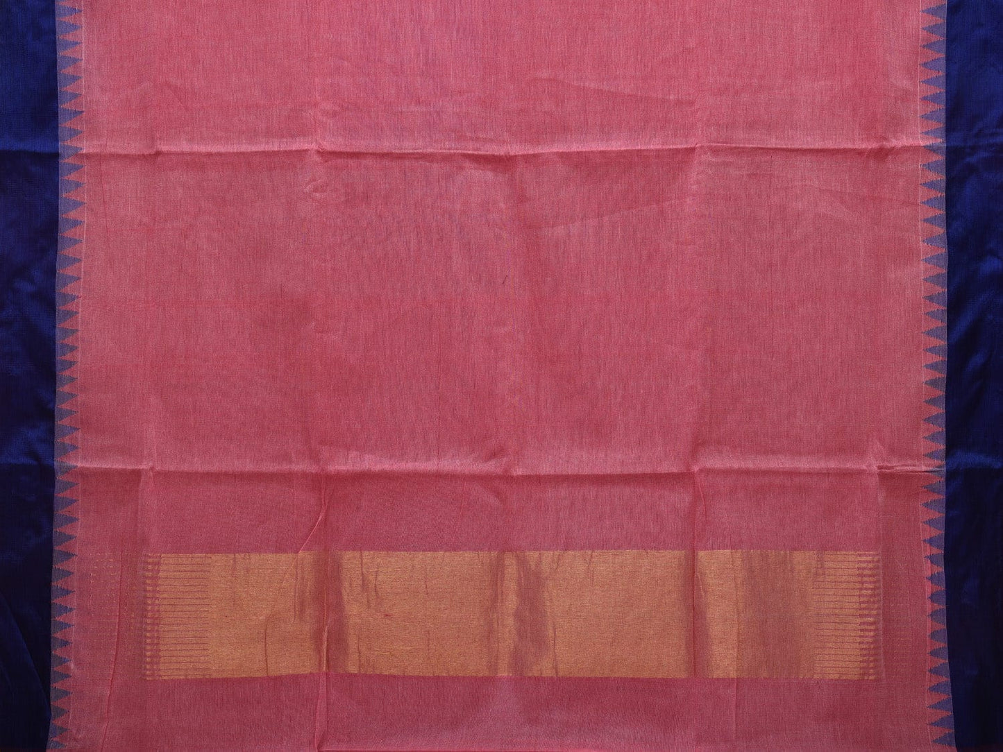 Baby Pink Khadi Cotton Handloom Plain Saree with Temple Border Design kh0572