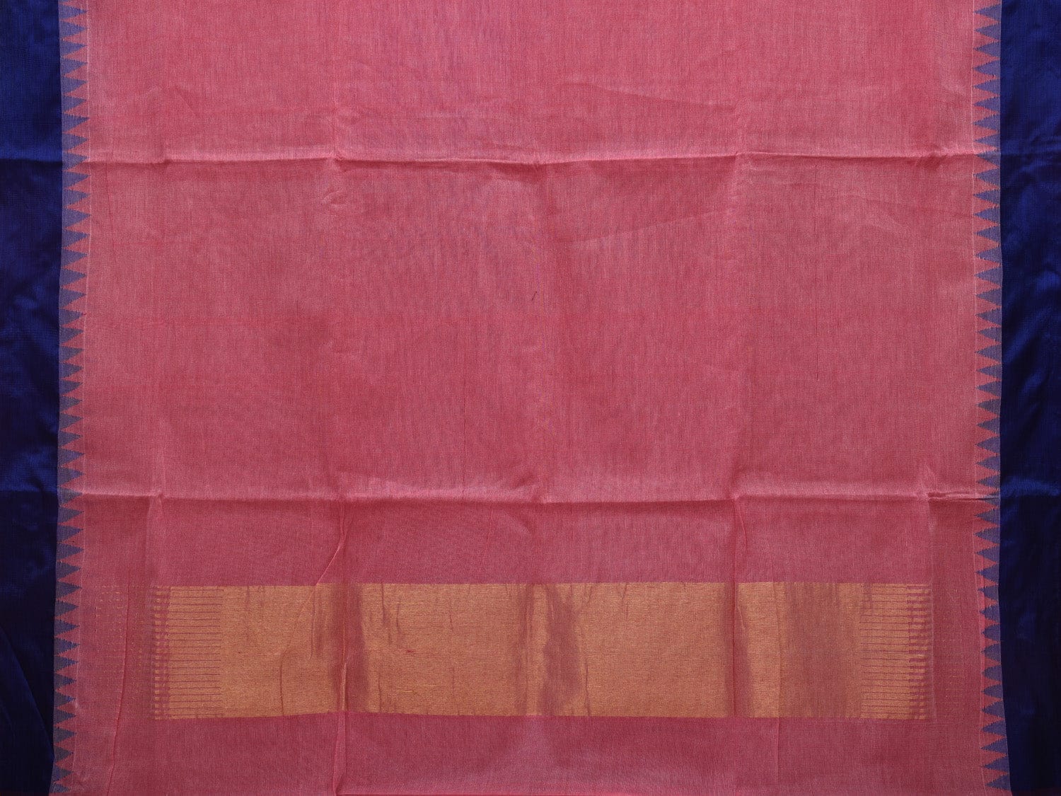 Baby Pink Khadi Cotton Handloom Plain Saree with Temple Border Design kh0572