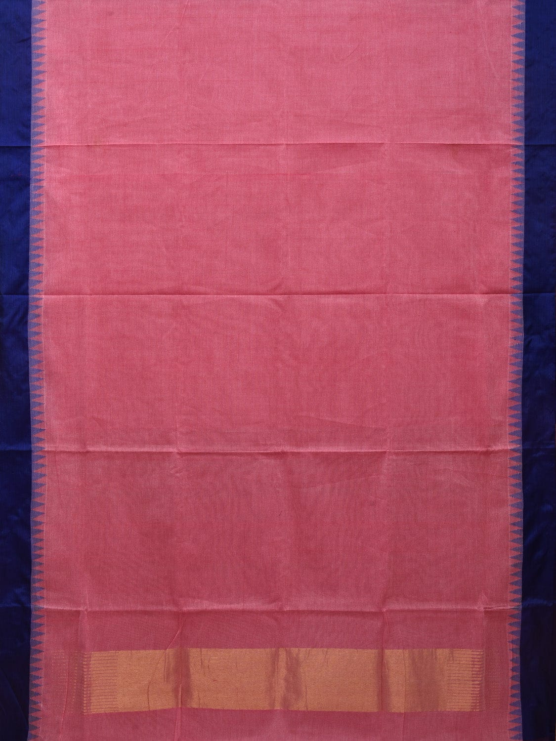 Baby Pink Khadi Cotton Handloom Plain Saree with Temple Border Design kh0572