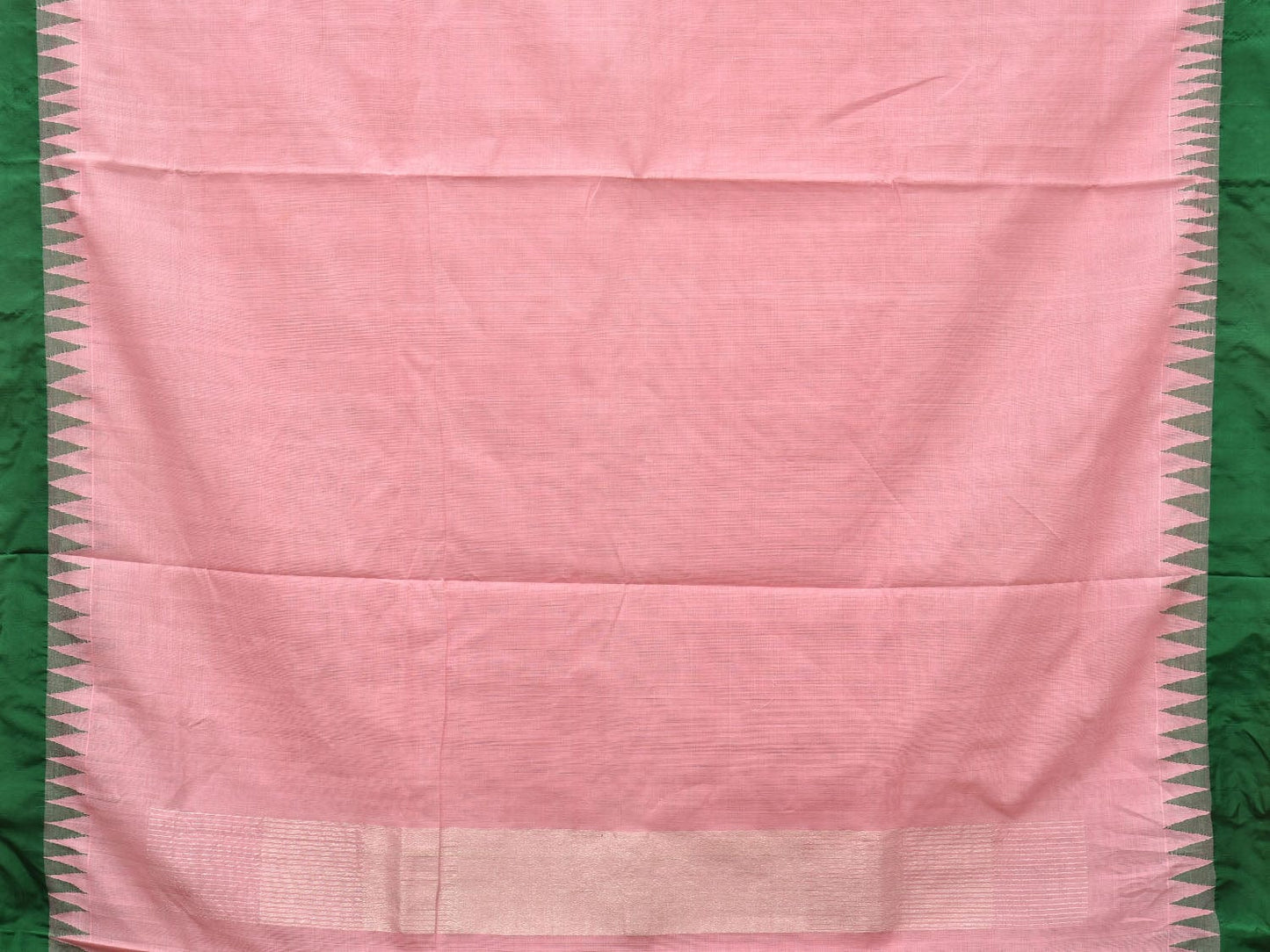 Baby Pink Khadi Cotton Handloom Plain Saree with Temple Border Design kh0600