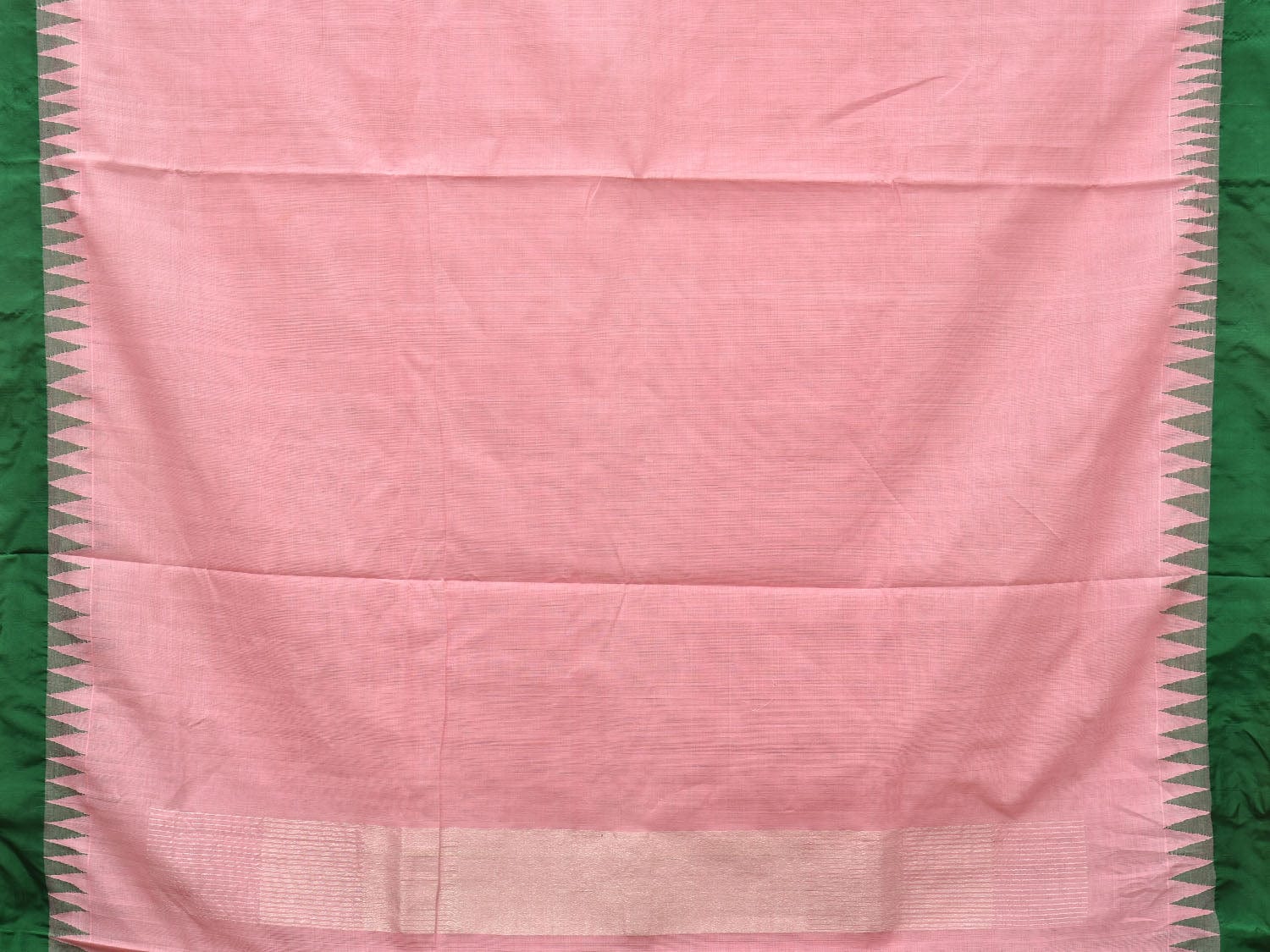 Baby Pink Khadi Cotton Handloom Plain Saree with Temple Border Design kh0600