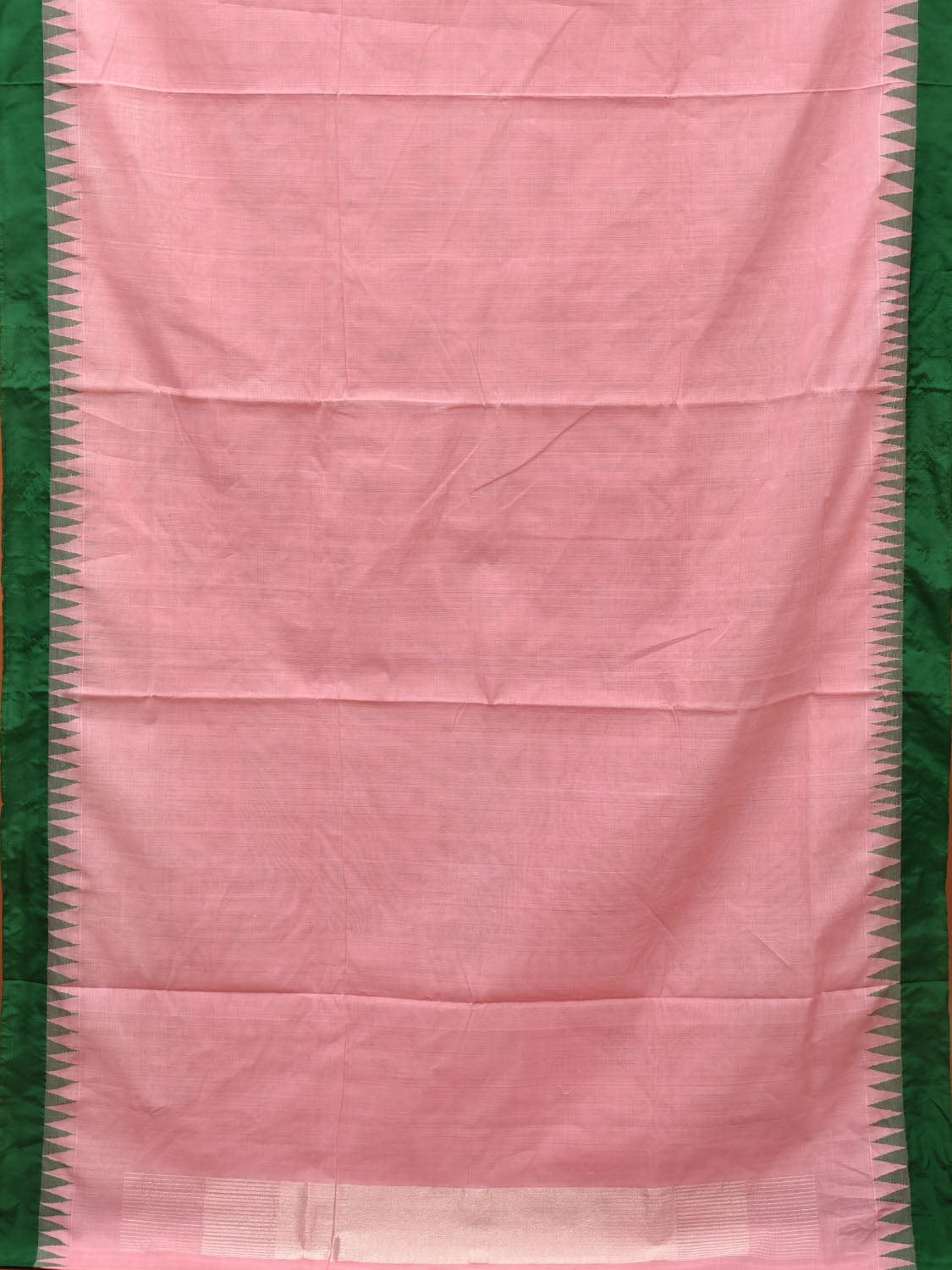 Baby Pink Khadi Cotton Handloom Plain Saree with Temple Border Design kh0600