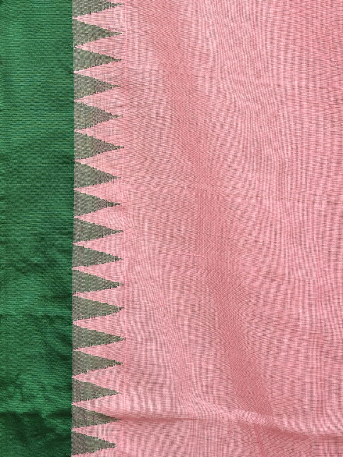 Baby Pink Khadi Cotton Handloom Plain Saree with Temple Border Design kh0600