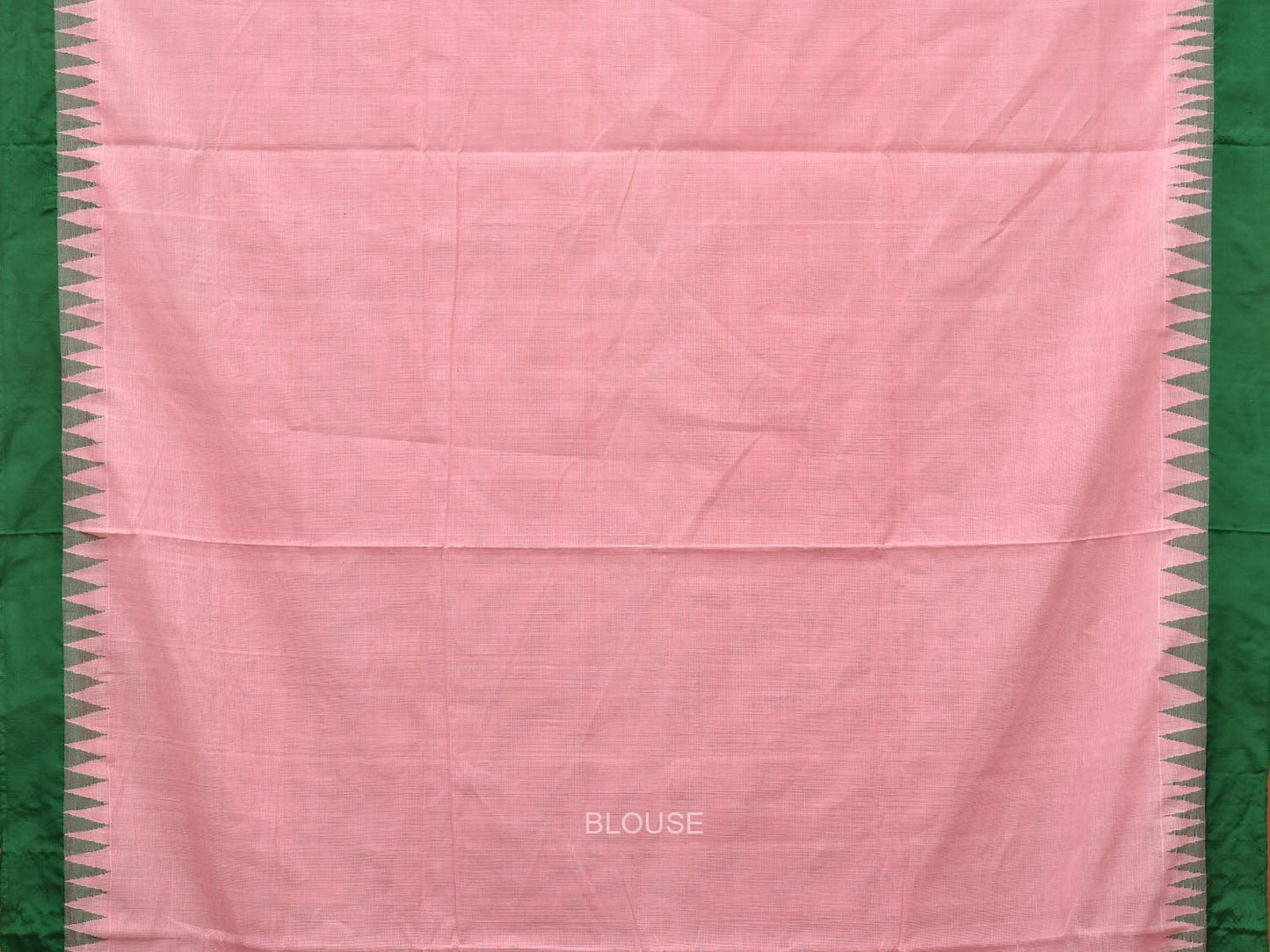 Baby Pink Khadi Cotton Handloom Plain Saree with Temple Border Design kh0600