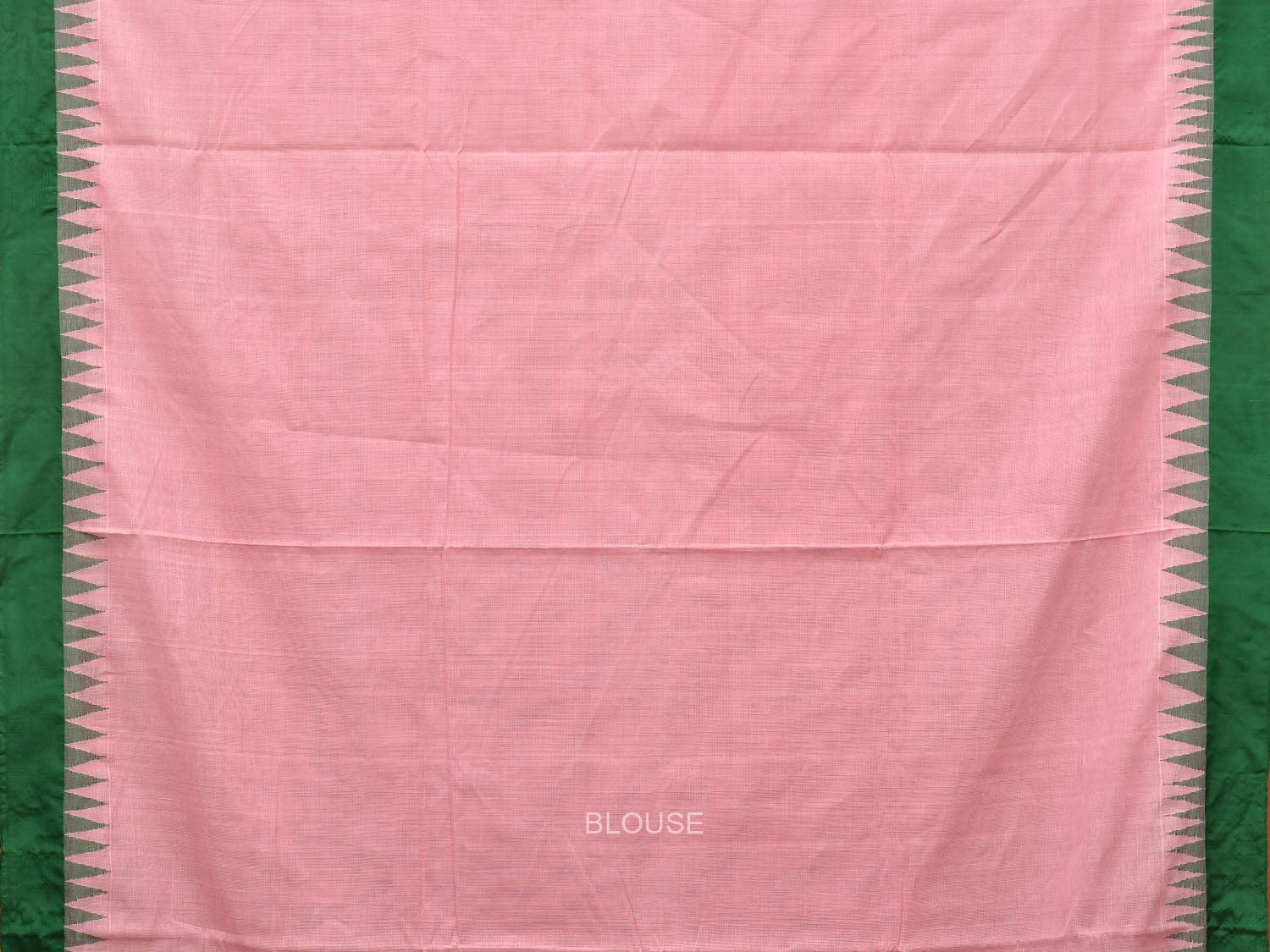 Baby Pink Khadi Cotton Handloom Plain Saree with Temple Border Design kh0600