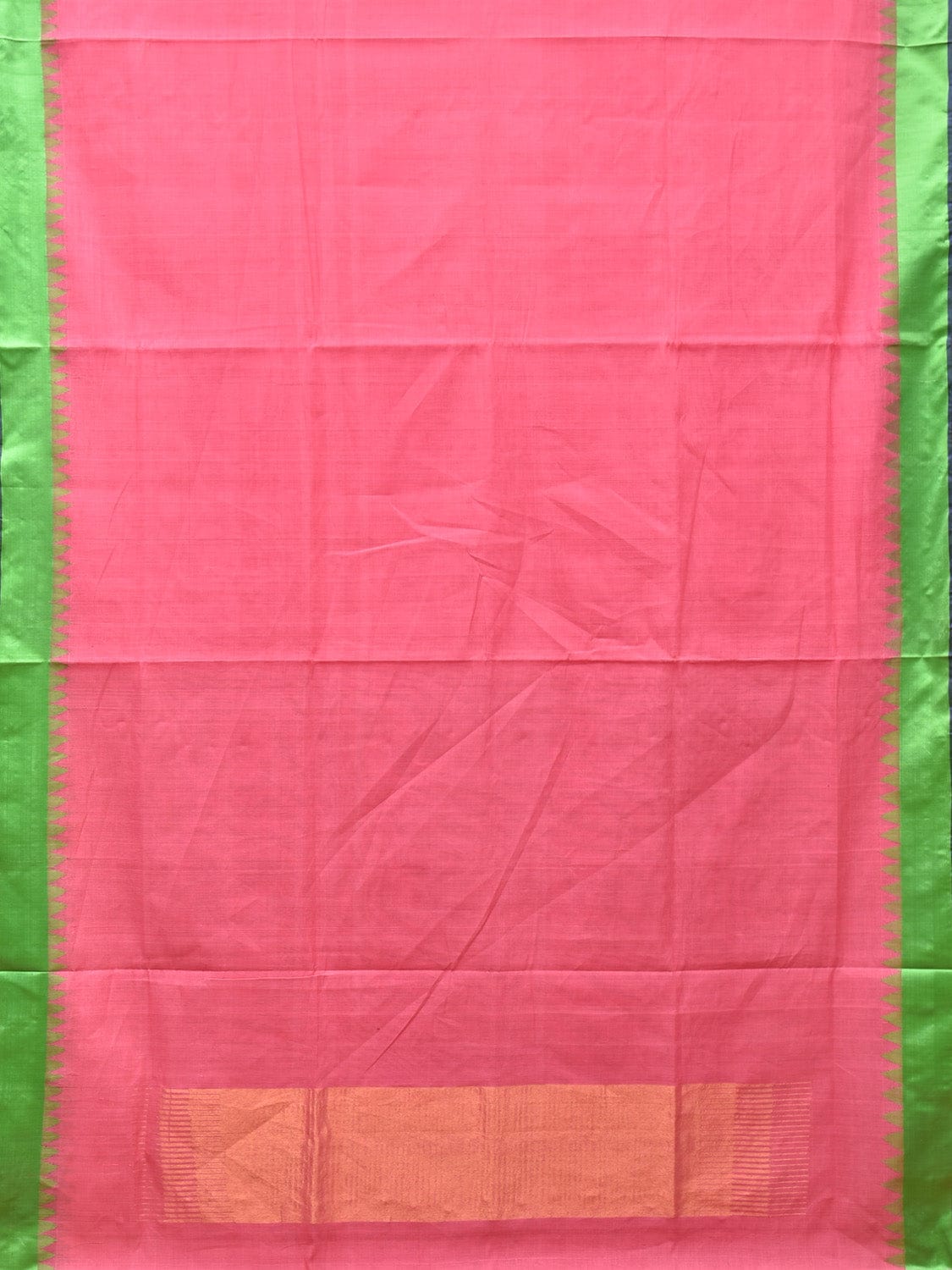 Baby Pink Khadi Cotton Handloom Plain Saree with Temple Border Design kh0626